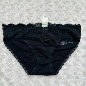 Aerie Black Bikini Lace Ruched Cotton Underwear Panties Undies Small NEW